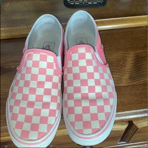 Pink checkered slip on vans